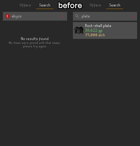 Grand exchange search results: before and after