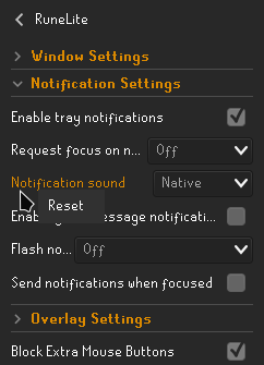 Config panel sections, resetting individual options